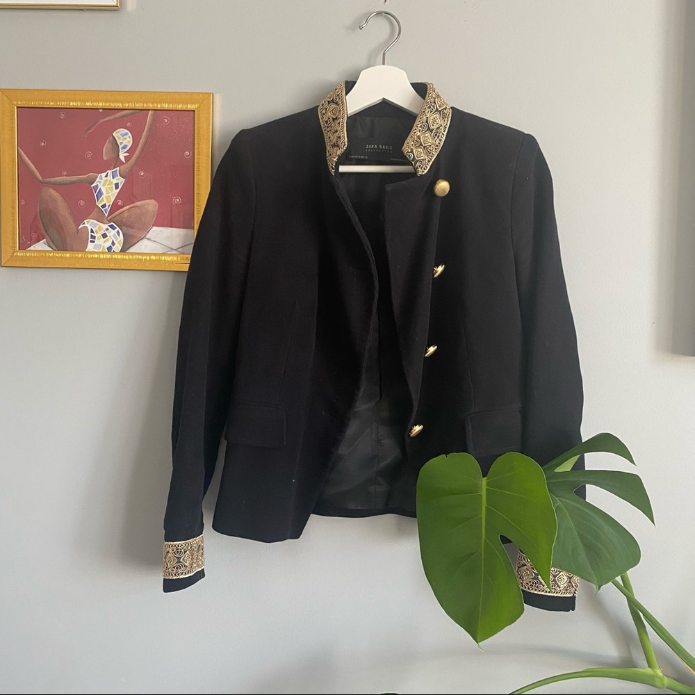 Zara Blazer With Gold Embroidered Collar